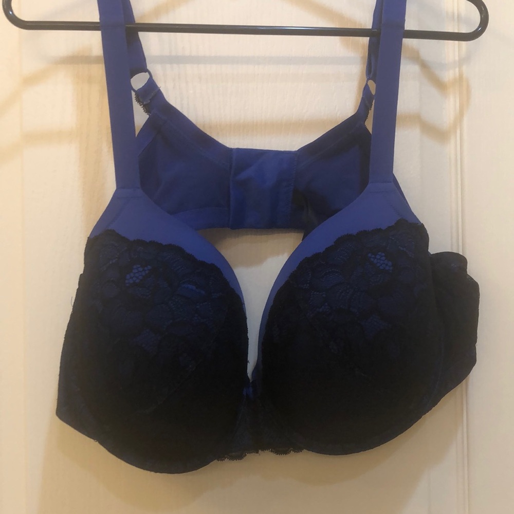 Torrid blue with black lace bra